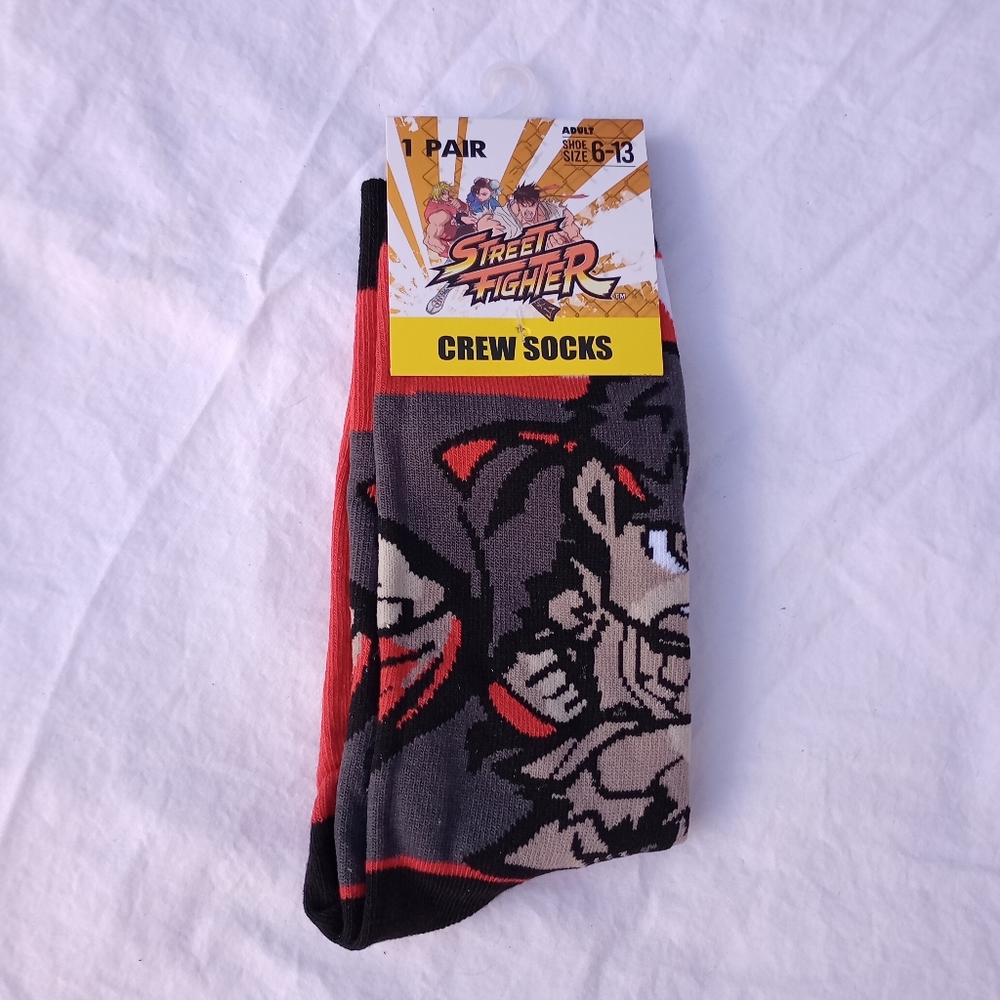 Street Fighter Crew Socks Casual Activewear Video Game Night Novelty Black Red